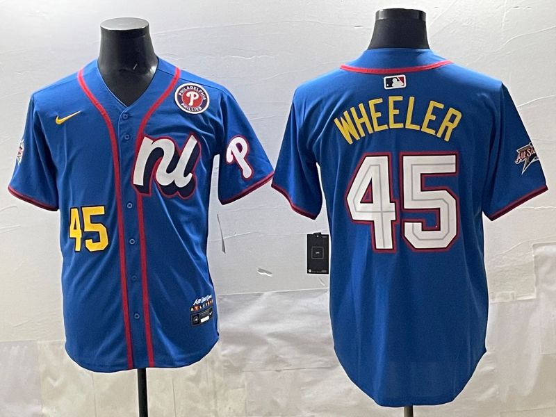 Men 2025 Philadelphia Phillies #45 Wheeler Blue All star Nike MLB Jersey style 07